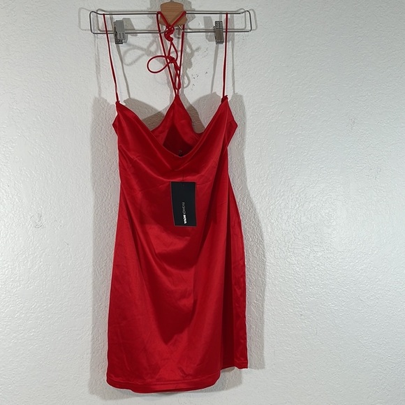 FASHION NOVA London Satin Mini Dress Red Size Medium New - Picture 7 of 13